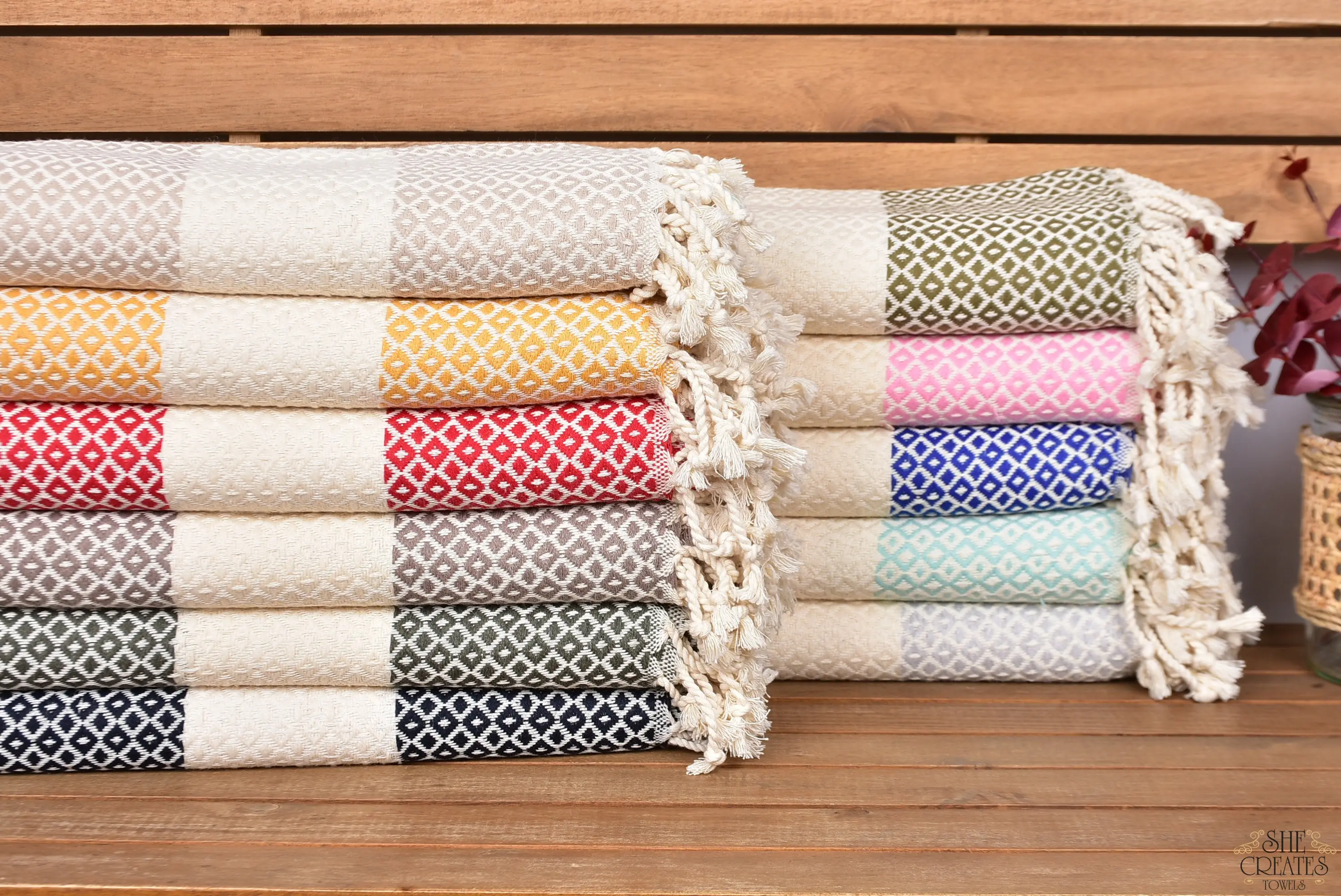 Diamond Cotton Towel Personalized Gift, Art Deco Wedding, Beige, 70x40 Inches - 1