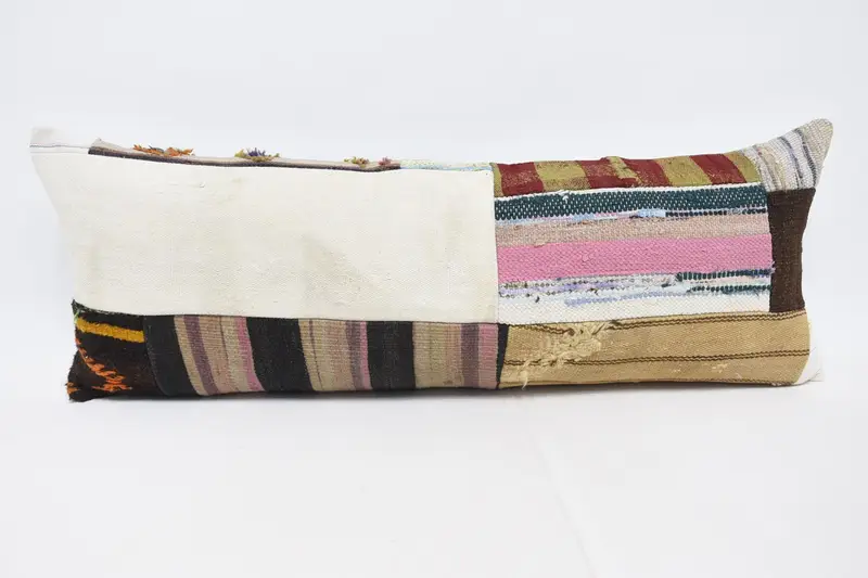 Beige & braun gestreiftes Wurfkissen, handgefertigtes rechteckiges Kissen