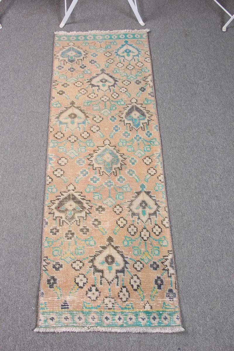 Canlı Turuncu ve Yeşil Halı, 1,6x4,6 ft Puantiyeli