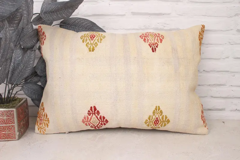 16x24 White Pillow, Shabby Chic Cushion Case, Turkish Pillow, Ethnical Kilim Rug Pillow, Antique Pillows, Pillow Cover, Christmas Pillow Cover - 1