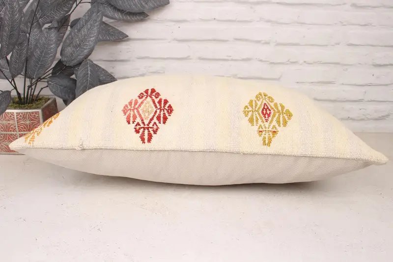 16x24 White Pillow, Shabby Chic Cushion Case, Turkish Pillow, Ethnical Kilim Rug Pillow, Antique Pillows, Pillow Cover, Christmas Pillow Cover - 5