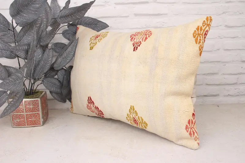 16x24 White Pillow, Shabby Chic Cushion Case, Turkish Pillow, Ethnical Kilim Rug Pillow, Antique Pillows, Pillow Cover, Christmas Pillow Cover - 4
