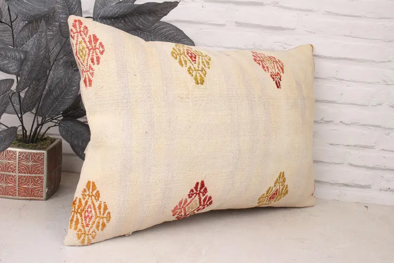 16x24 White Pillow, Shabby Chic Cushion Case, Turkish Pillow, Ethnical Kilim Rug Pillow, Antique Pillows, Pillow Cover, Christmas Pillow Cover - 3