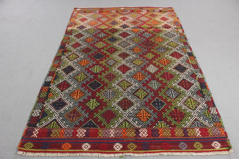 Kırmızı & Yeşil Halı, 5,2x7,9 ft Botanik Elegance