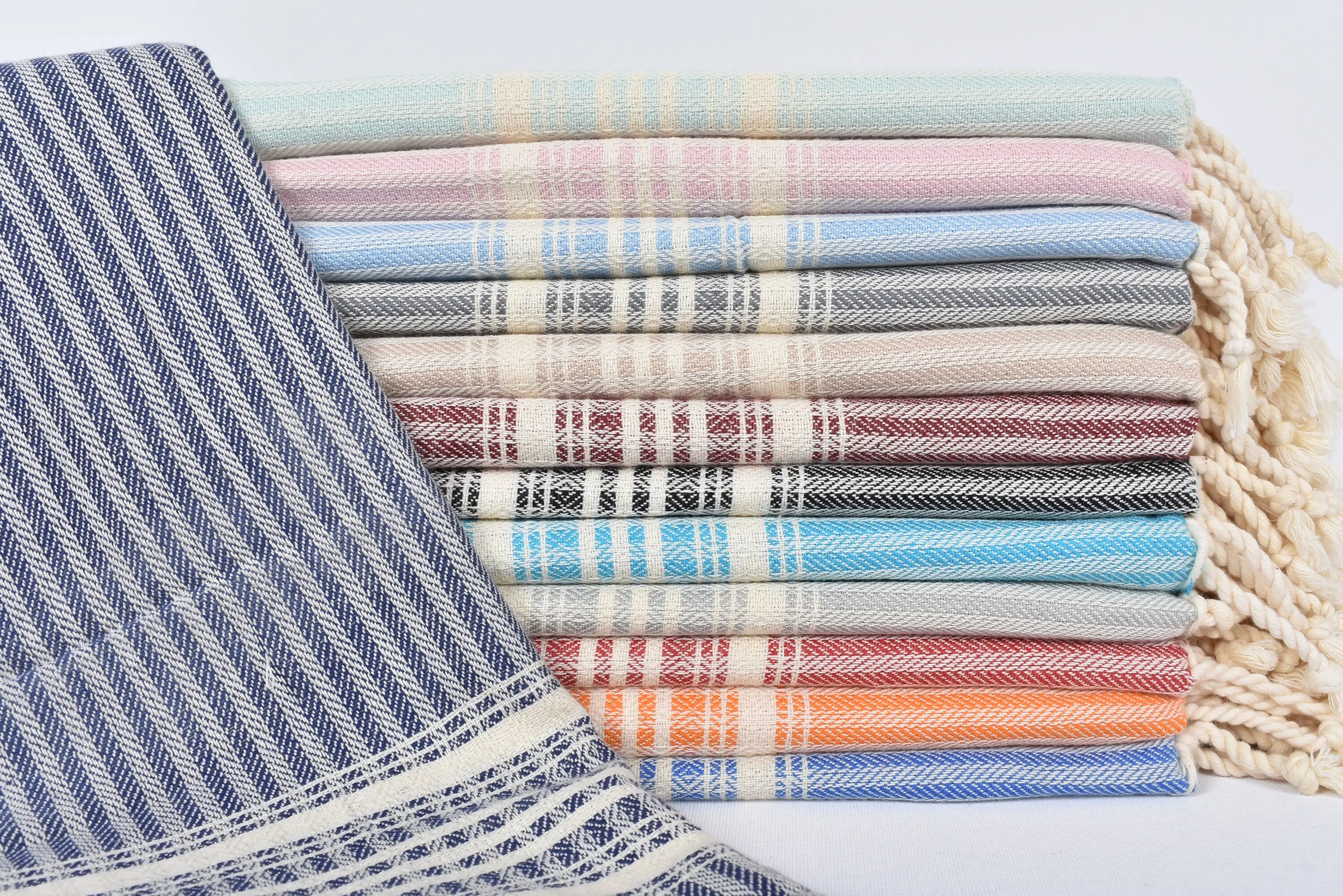 Navy Striped Turkish Beach Towel, Organic Cotton, 67x38 Inches - 1