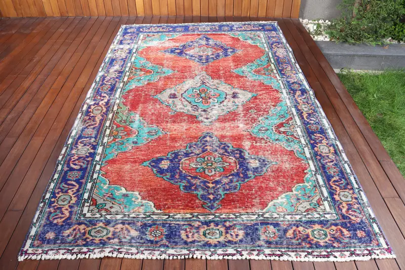 Vintage 5.6x9.2 ft Large Rug, Turkish Rug, Oushak Red Moroccan Rug - 1