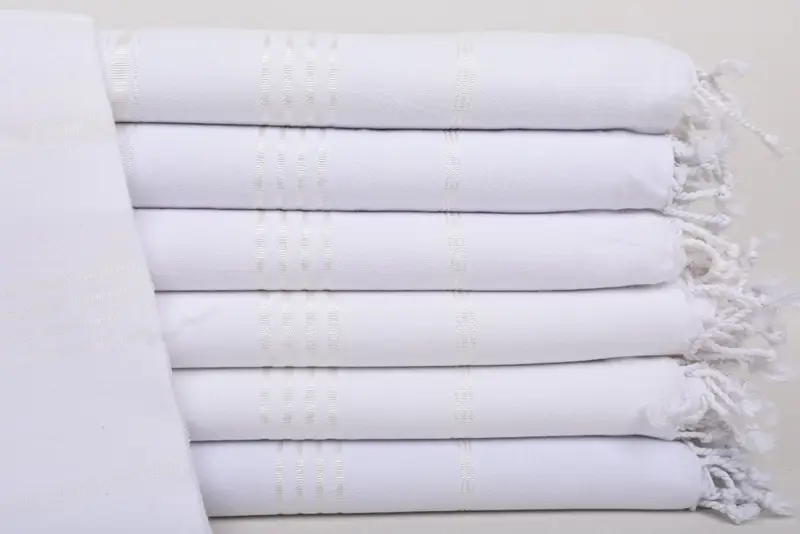 Turkish Bath Towel Organic Cotton White Striped, 70x40 Inches