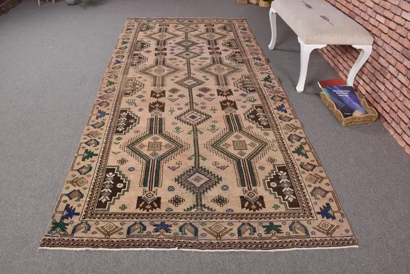 Türkischer großer Teppich, 4,6 x 10 Fuß Vintage-Teppich, brauner Oushak-Wollteppich - 1