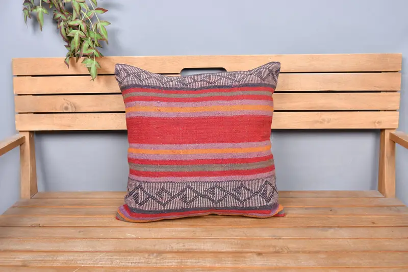 Cushion, Luxury Cushion, Gift Pillow, Neutral Cushion, Turkish Kilim Pillow, Kilim Pillow Cover, 20x20 Red Cushion Case, Handwoven Pillow Sham - 1