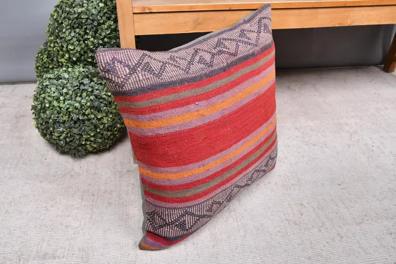 Cushion, Luxury Cushion, Gift Pillow, Neutral Cushion, Turkish Kilim Pillow, Kilim Pillow Cover, 20x20 Red Cushion Case, Handwoven Pillow Sham - 5