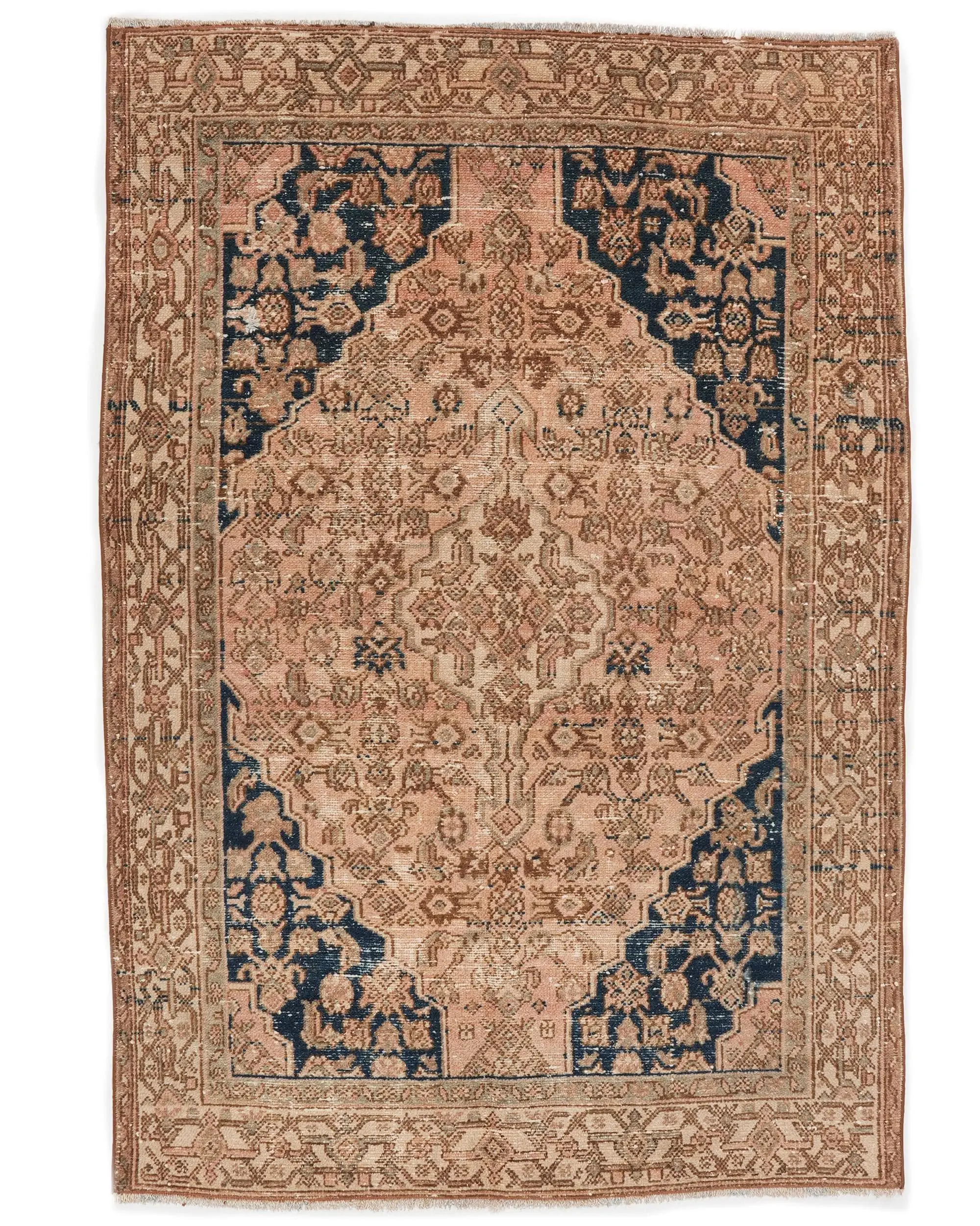 Turkish Rug, 4.3x6.4 ft Area Vintage Rug, Brown Blue Plants & trees Rug - 1