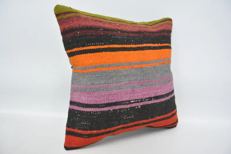 Living Room Throw Cushion, Cushion Case, Shabby Chic Pillow, Throw Kilim Pillow, Interior Designer Pillow, 16x16 Orange Pillow Case, Boho Pillow - 3