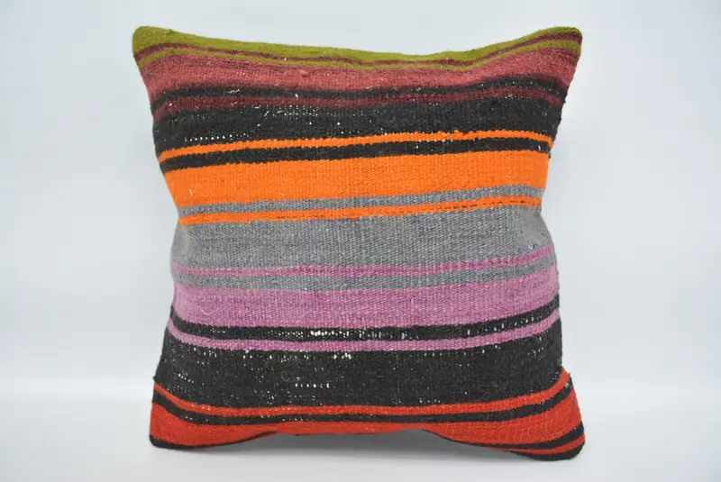 Living Room Throw Cushion, Cushion Case, Shabby Chic Pillow, Throw Kilim Pillow, Interior Designer Pillow, 16x16 Orange Pillow Case, Boho Pillow - 1