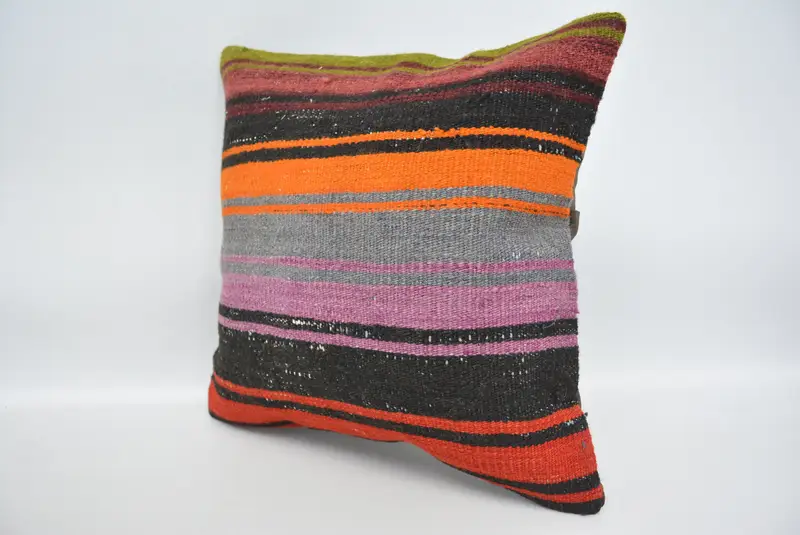 Living Room Throw Cushion, Cushion Case, Shabby Chic Pillow, Throw Kilim Pillow, Interior Designer Pillow, 16x16 Orange Pillow Case, Boho Pillow - 4