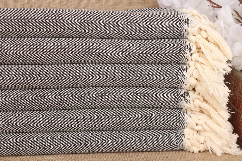 Turkish Cotton Towel Black and Beige, 40x71 Inches