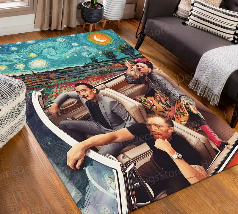 モダンプリントラグ：ゴッホ、ダリ、カーロアート複製