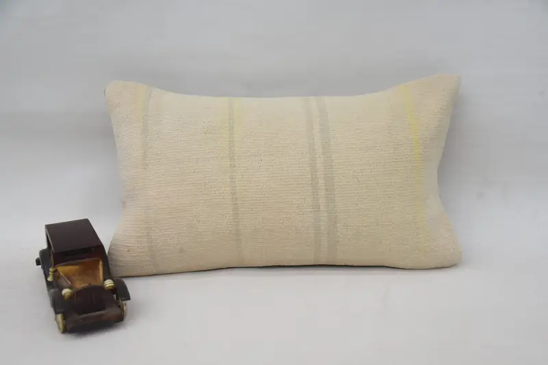 Funda de almohada vintage a rayas, almohada marroquí beige de 12x20 pulgadas - 1