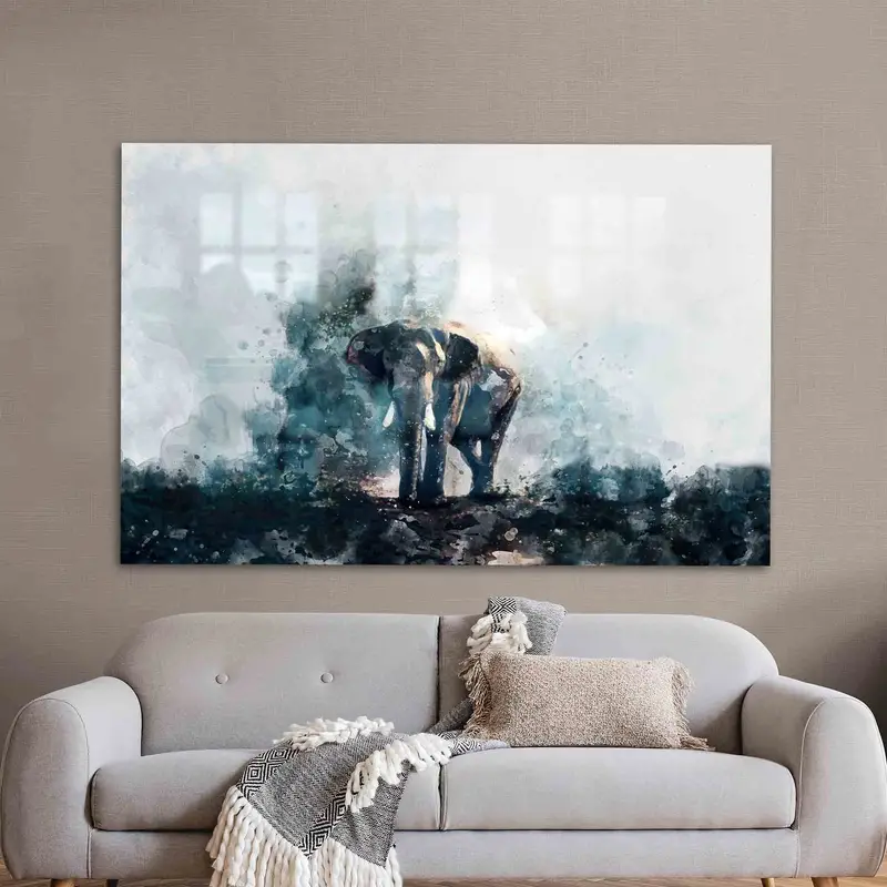 Elegant Printed Glass: Abstract Elephant Watercolor Design