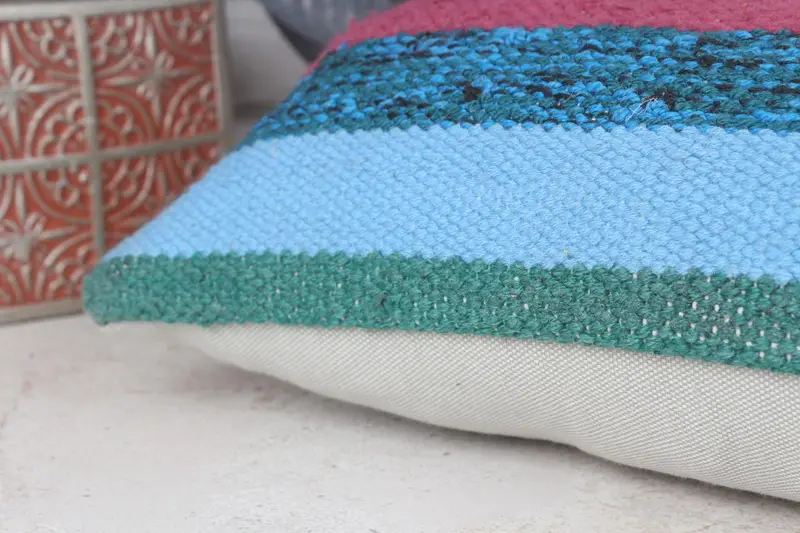 Boho Pillow Sham Cover, Throw Kilim Pillow, Decorative Throw Pillow, Interior Designer Pillow, Cushion Case, 8x16 Blue Cushion Case - 7