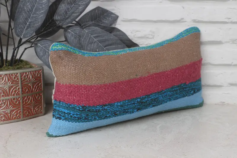Boho Pillow Sham Cover, Throw Kilim Pillow, Decorative Throw Pillow, Interior Designer Pillow, Cushion Case, 8x16 Blue Cushion Case - 4