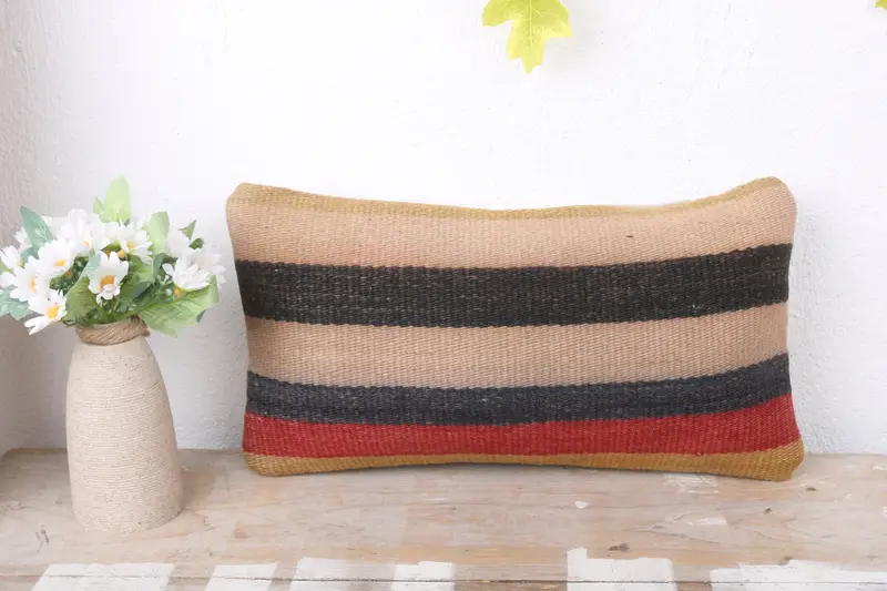 Turkish Kilim Pillow, Pillow, Yoga Cushion Case, Kilim Pillow Cover, Turkish Pillow, 8x16 Beige Cushion, Retro Cushion Case, Pastel Cushion - 2