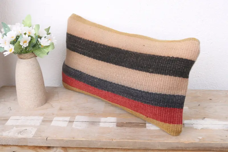 Turkish Kilim Pillow, Pillow, Yoga Cushion Case, Kilim Pillow Cover, Turkish Pillow, 8x16 Beige Cushion, Retro Cushion Case, Pastel Cushion - 4