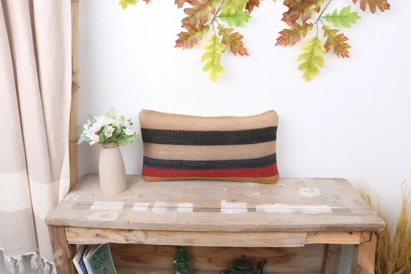 Turkish Kilim Pillow, Pillow, Yoga Cushion Case, Kilim Pillow Cover, Turkish Pillow, 8x16 Beige Cushion, Retro Cushion Case, Pastel Cushion - 1