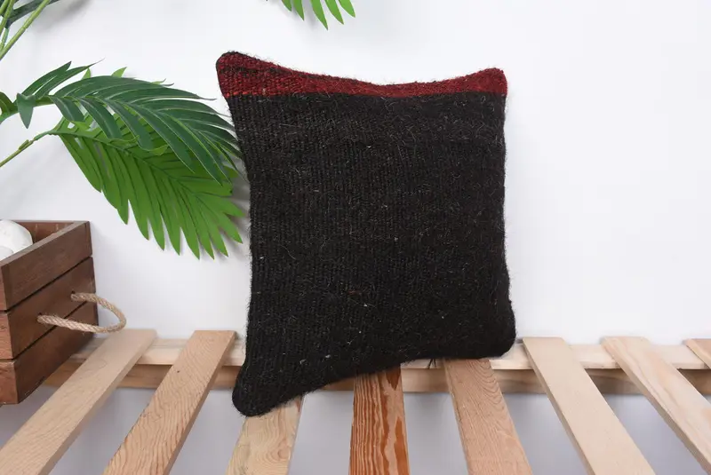 Pillow for Couch, Vintage Kilim Throw Pillow, Pillow Sham, 12x12 Black Pillow Case, Handwoven Pillow Cover Pillow, Throw Kilim Pillow - 4