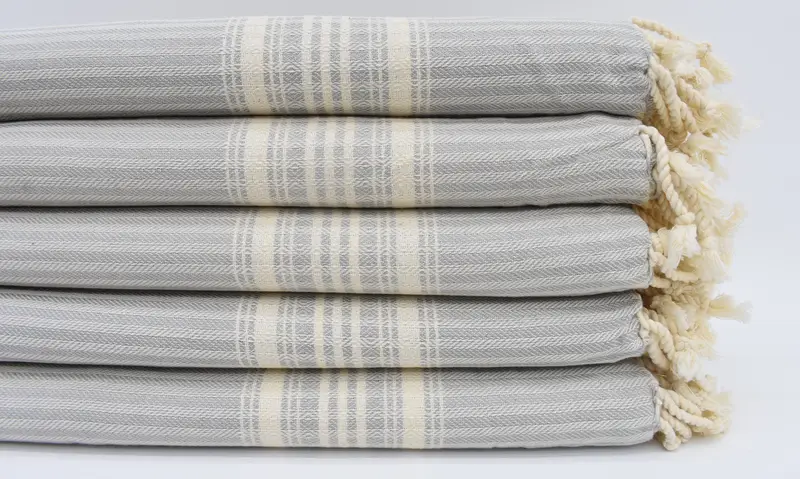 Gray Striped Spa Towel Bath, Organic Cotton, 67x38 Inches