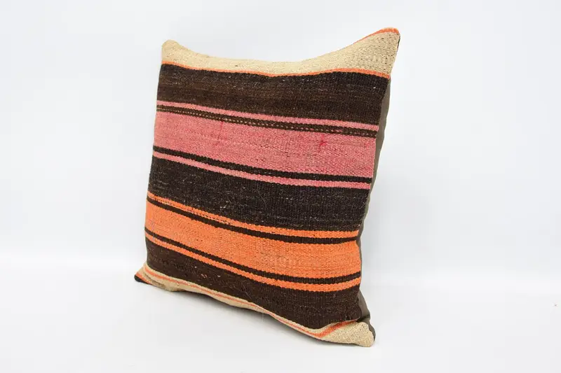16x16 Brown Cushion, Throw Kilim Pillow, Pillow Sham, Couch Pillow, Boho Chic Pillow Cover, Turkish Rugs Cushion, Gift Pillow, Kilim Cushion Sham - 4