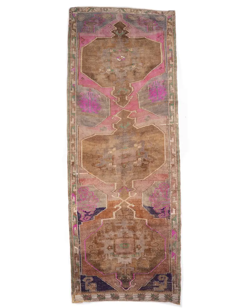 Kahverengi ve Pembe Hayvan Baskılı Halı, 5,2x14,4 ft Şık Dekor