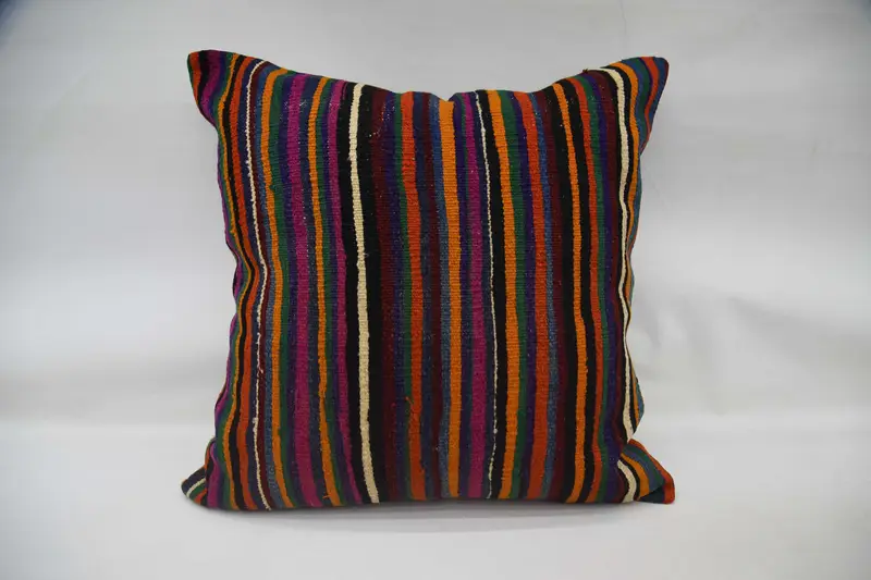 Striped Vintage Large Square Pillow Case, 32x32 inch Orange Office Moroccan Cushion Case - 1
