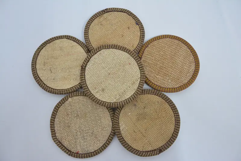 Posavasos de tela de cuero antideslizante, posavasos Kilim único beige