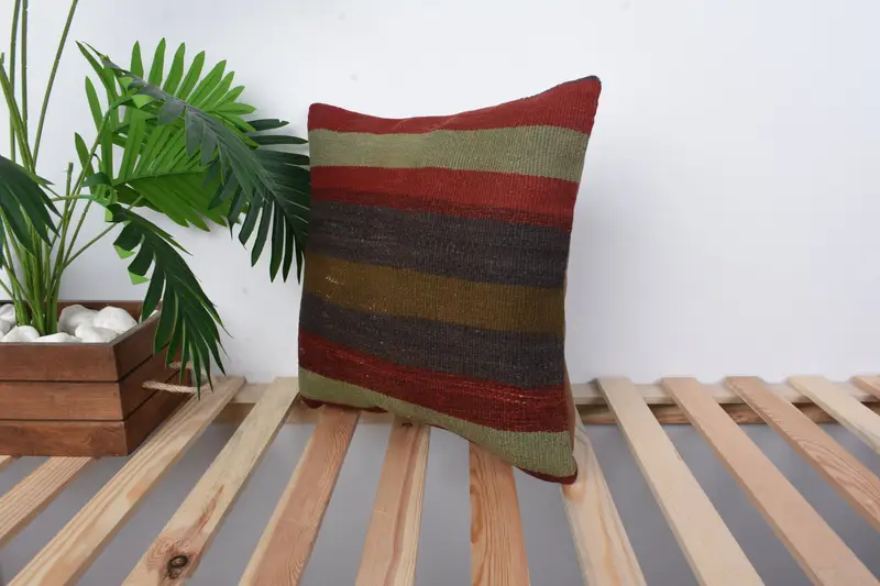Ethnical Kilim Rug Pillow, Neutral Pillow Cover, Pillow, 16x16 Red Pillow, Kilim Pillow Cover, Turkish Pillow, Rustic Cushion Cover - 5