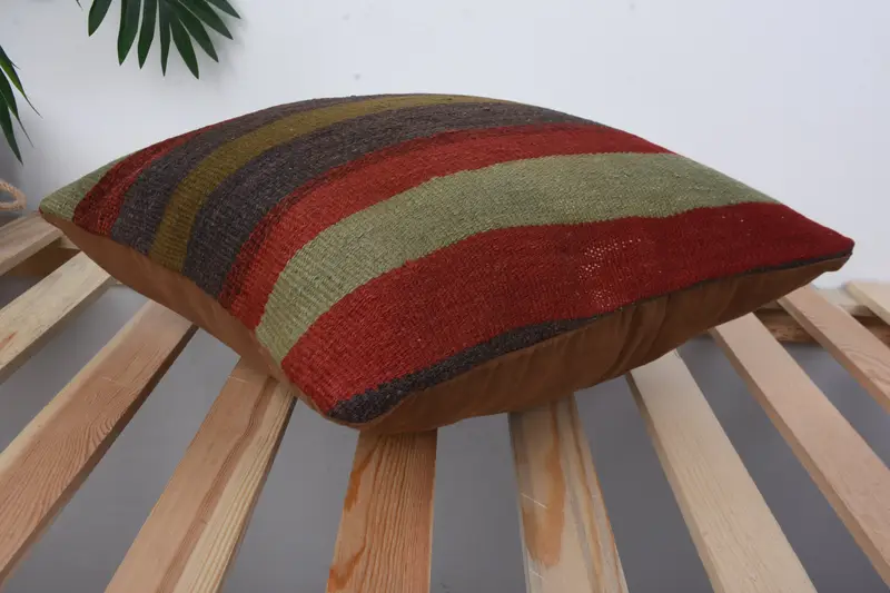 Ethnical Kilim Rug Pillow, Neutral Pillow Cover, Pillow, 16x16 Red Pillow, Kilim Pillow Cover, Turkish Pillow, Rustic Cushion Cover - 6