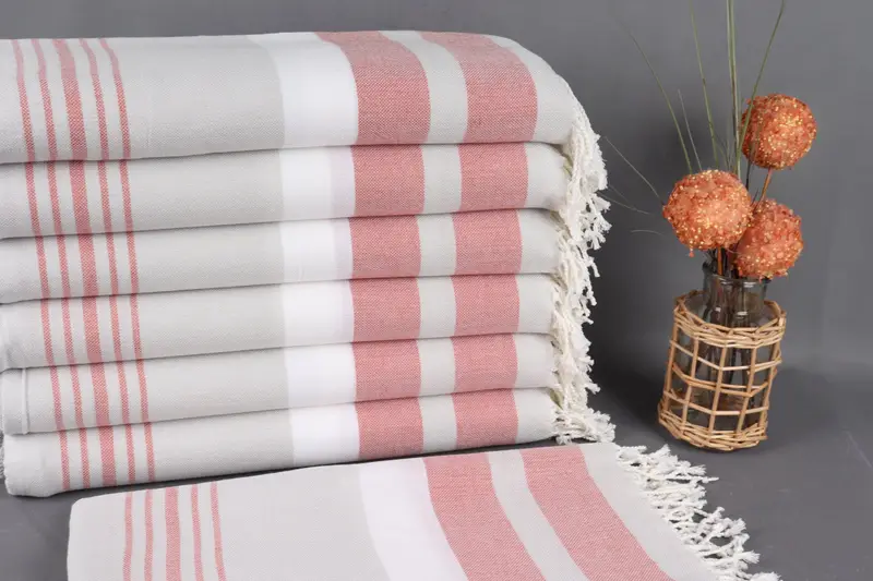 Turkish Towel Gray-Brick Striped Peshtemal, 40x75 Inches