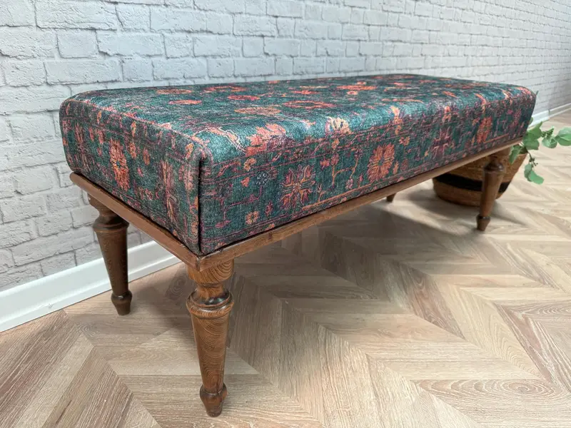 Juego de sofá otomano modular en mezcla de lana, inspirado en Kilim, verde y naranja