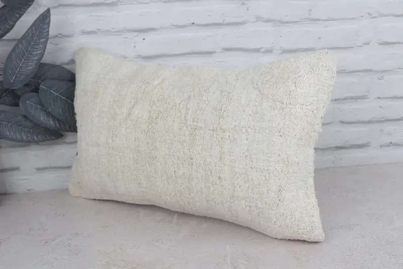 Boho Pillow Sham Cover, Antique Pillows, Kilim Pillow, Pillow Sham, 12x20 White Pillow Cover, Nomadic Pillow Cover, Pattern Throw Cushion Case - 4