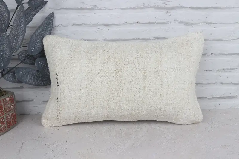 Boho Pillow Sham Cover, Antique Pillows, Kilim Pillow, Pillow Sham, 12x20 White Pillow Cover, Nomadic Pillow Cover, Pattern Throw Cushion Case - 1