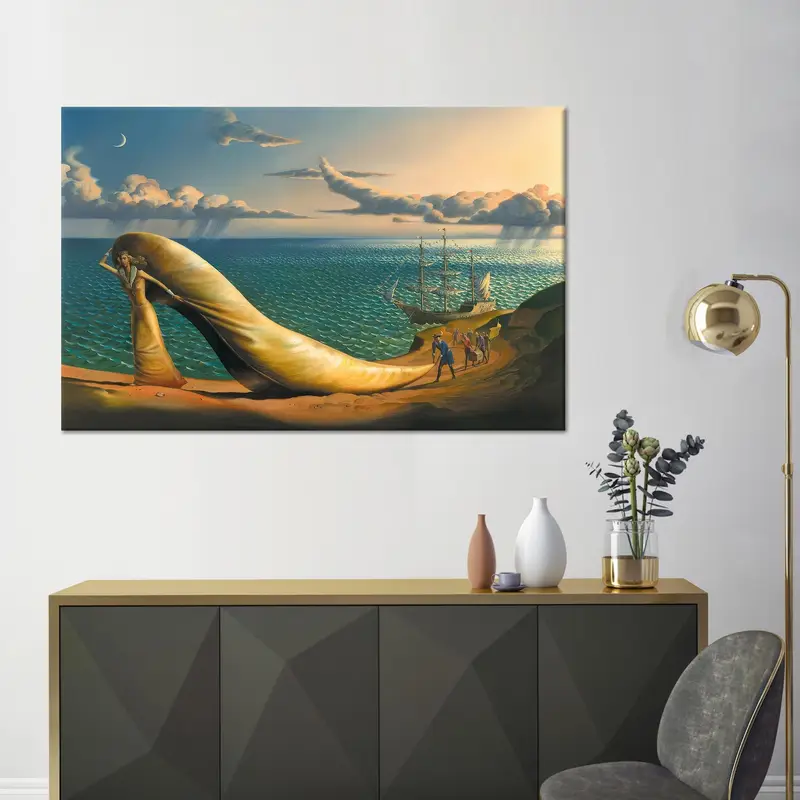 超現実的な抽象的なシューズ プリント キャンバス: 解き放たれた芸術的なエレガンス