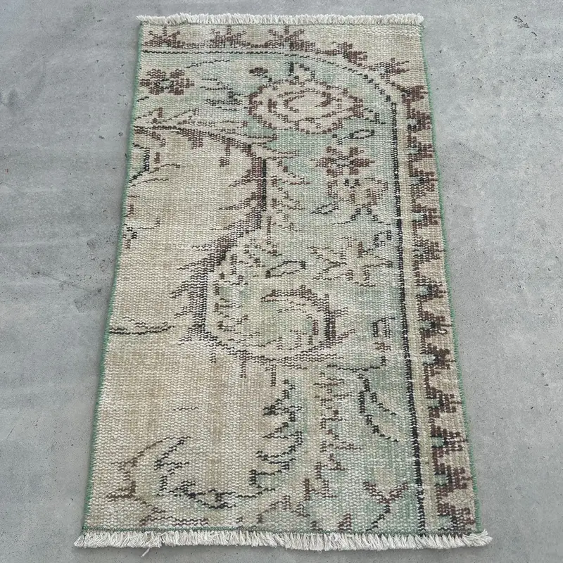 Vintage Teppich, kleiner 1,5x2,6 ft türkischer Teppich, grüner orientalischer Wollteppich - 1