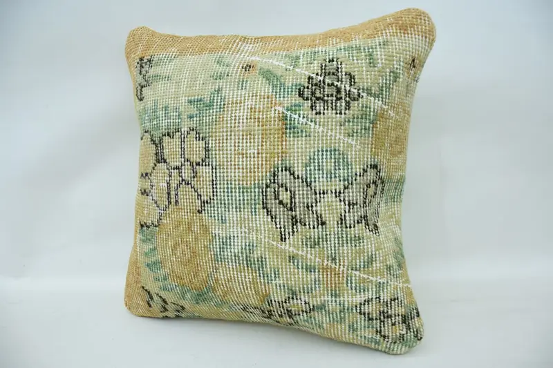 16x16 Beige Cushion Case, Vintage Pillow, Interior Designer Pillow, Turkish Pillow, Turkish Corner Cushion Case, Pillow Case - 3