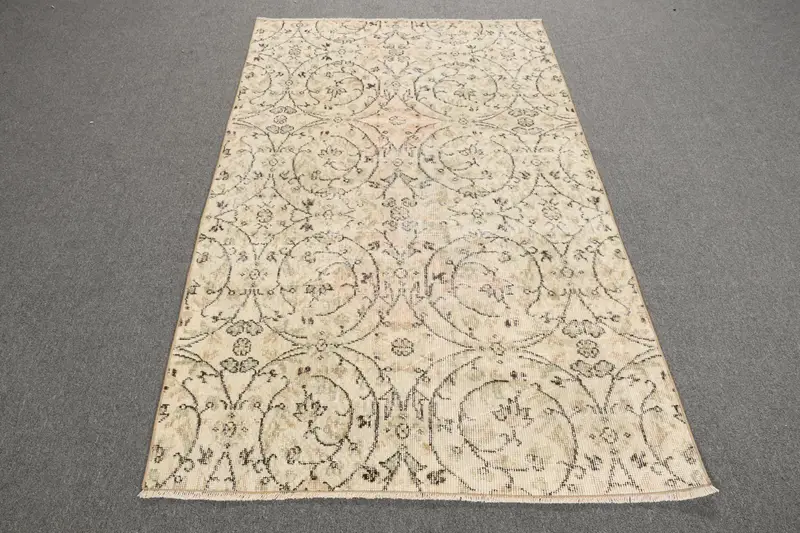 Turkish Accent Rug 3.7x6.2 ft, Brown Gray Bordered Rug Wool - 1