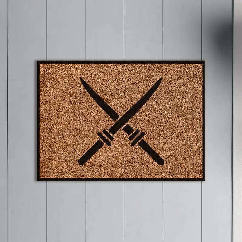 Modern Printed Rug: Swords Design for Trendy Man Cave & Loft