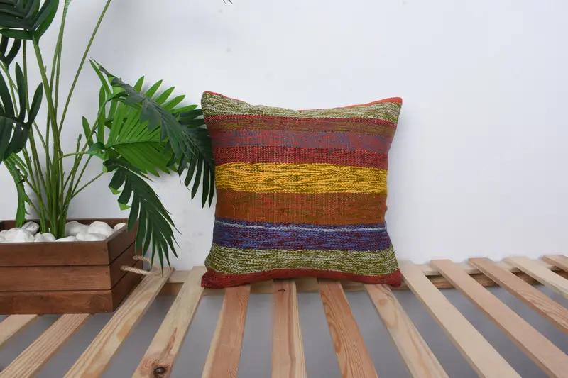 Pillow Case, Kilim Cushion Sham, Vintage Pillow, Oriental Cushion, 16x16 Red Pillow, Outdoor Pillow Case, Pillow for Couch, Indoor Pillow Cover - 1