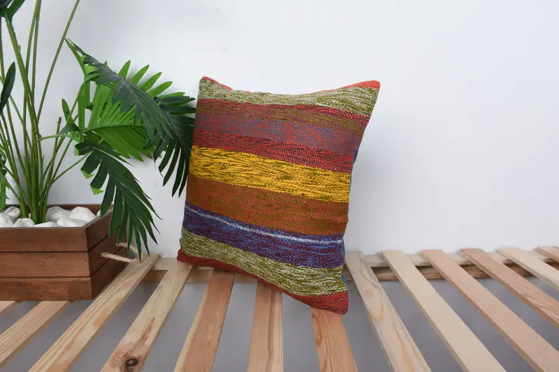 Pillow Case, Kilim Cushion Sham, Vintage Pillow, Oriental Cushion, 16x16 Red Pillow, Outdoor Pillow Case, Pillow for Couch, Indoor Pillow Cover - 5