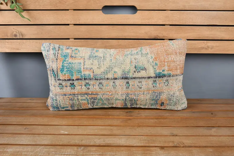 12x24 Blue Cushion Case, Pillow Cover, Shabby Chic Pillow, Boho Pillow, Square Throw Pillow Case, Vintage Kilim Pillow, Home Decor Pillow - 6