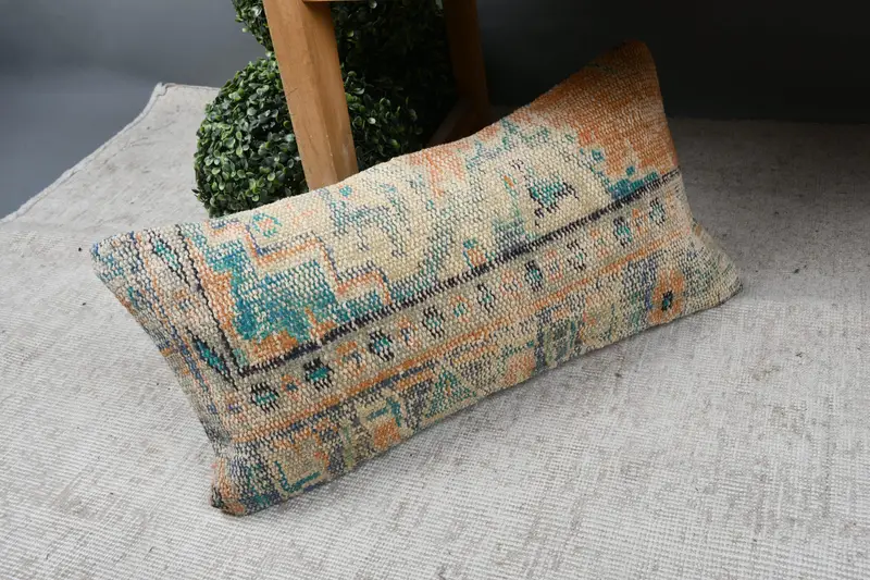 12x24 Blue Cushion Case, Pillow Cover, Shabby Chic Pillow, Boho Pillow, Square Throw Pillow Case, Vintage Kilim Pillow, Home Decor Pillow - 7