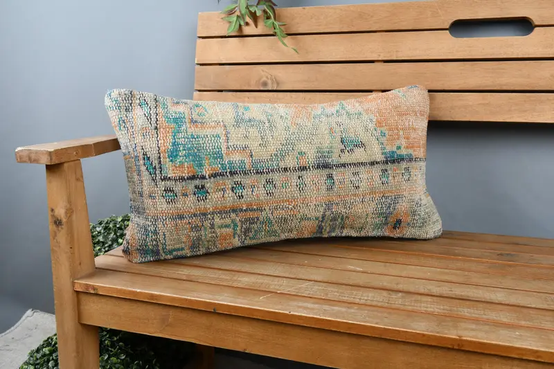12x24 Blue Cushion Case, Pillow Cover, Shabby Chic Pillow, Boho Pillow, Square Throw Pillow Case, Vintage Kilim Pillow, Home Decor Pillow - 1