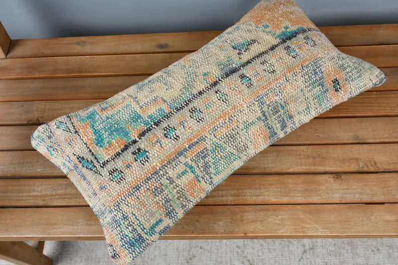 12x24 Blue Cushion Case, Pillow Cover, Shabby Chic Pillow, Boho Pillow, Square Throw Pillow Case, Vintage Kilim Pillow, Home Decor Pillow - 2